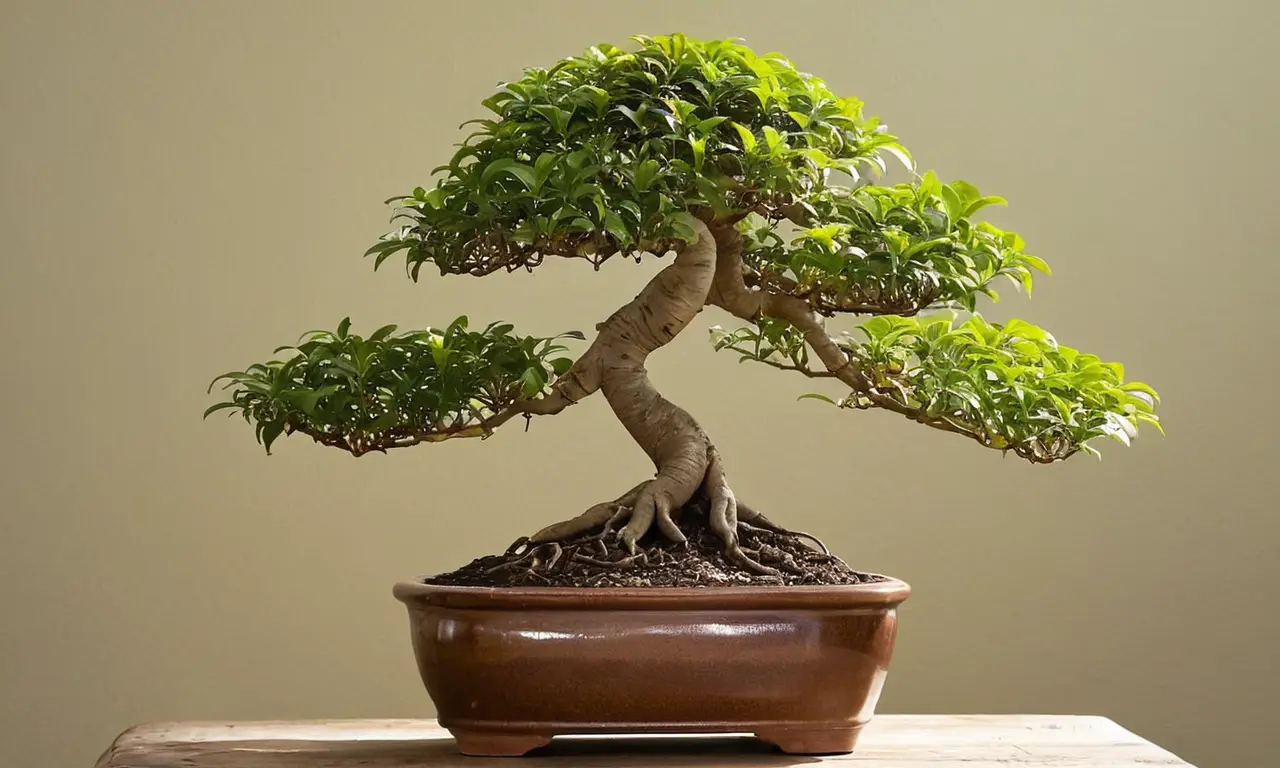 Bonsái Ficus benjamina con hojas brillantes