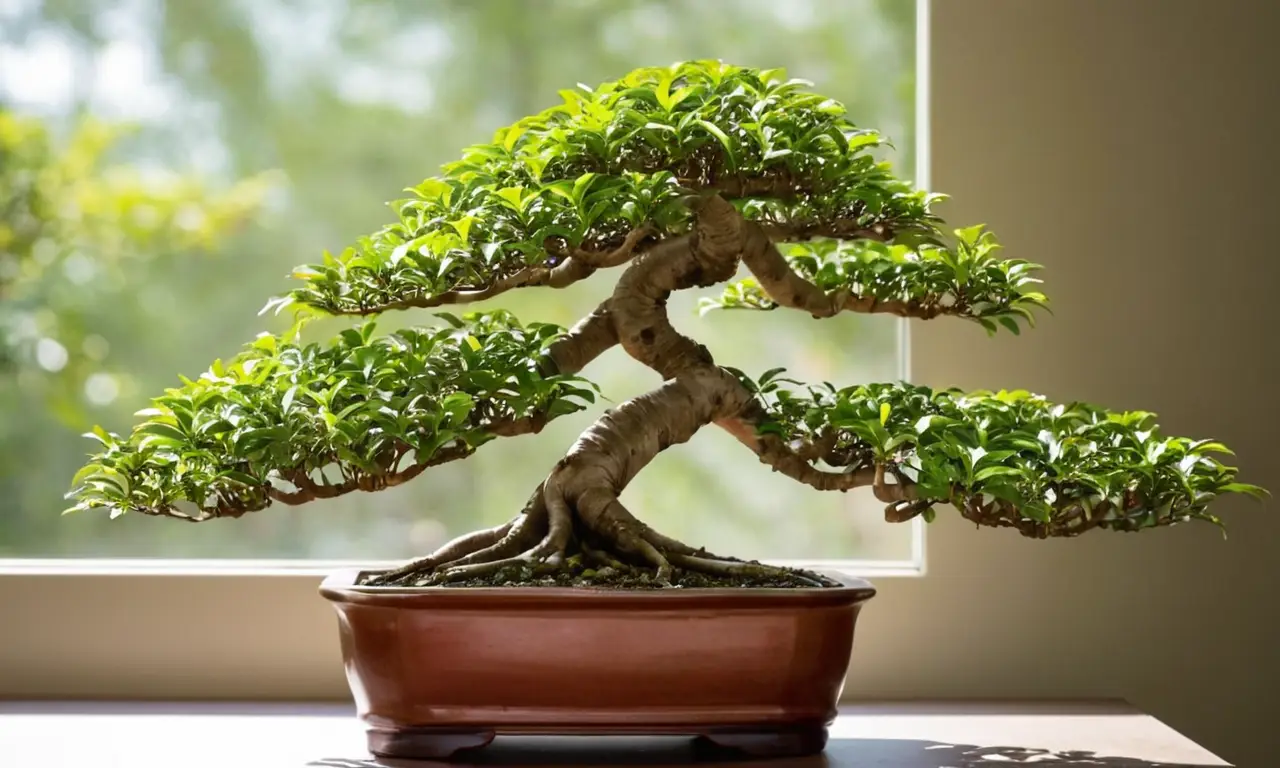 Bonsái Ficus benjamina en elegante maceta