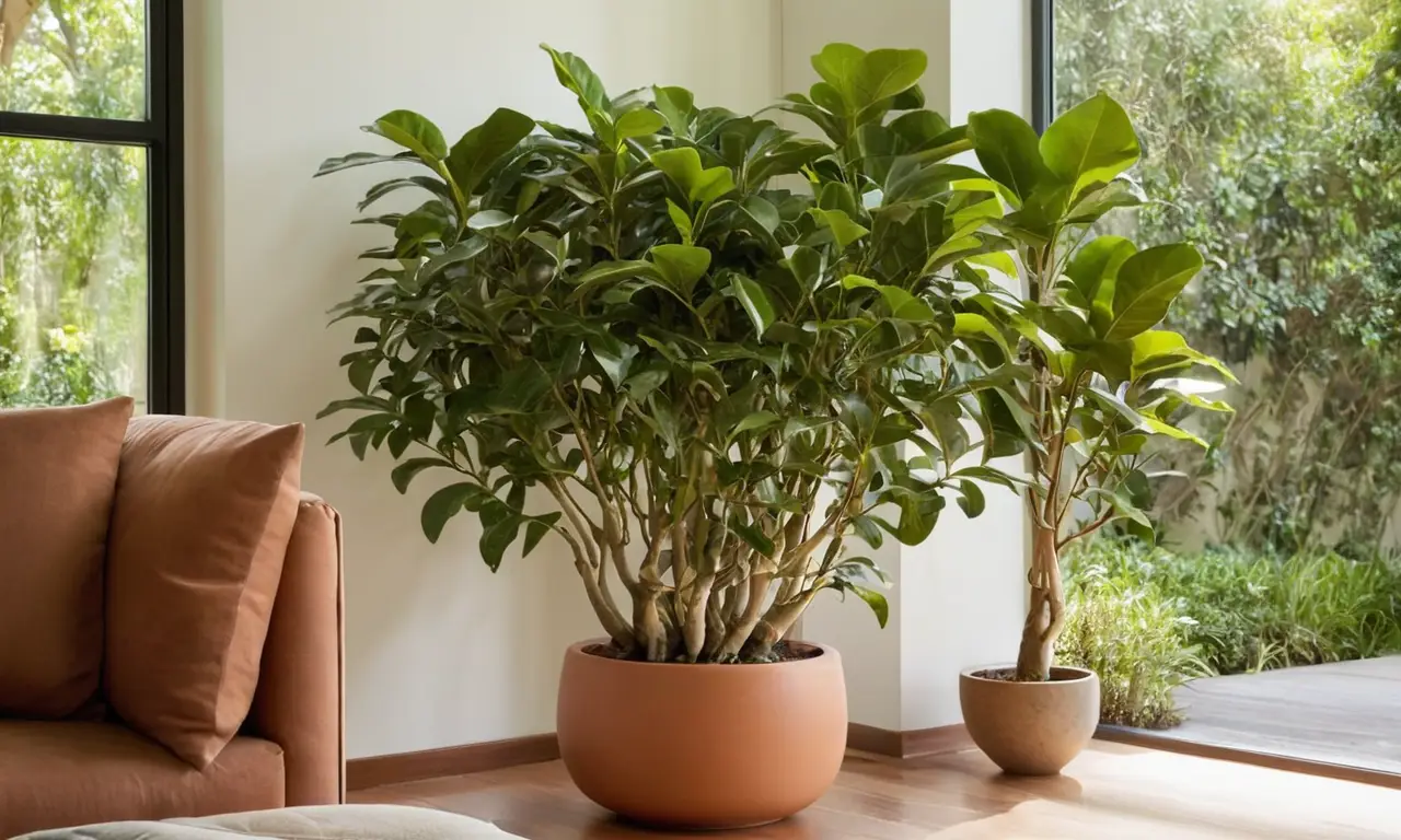 Habitación iluminada llena de plantas Ficus