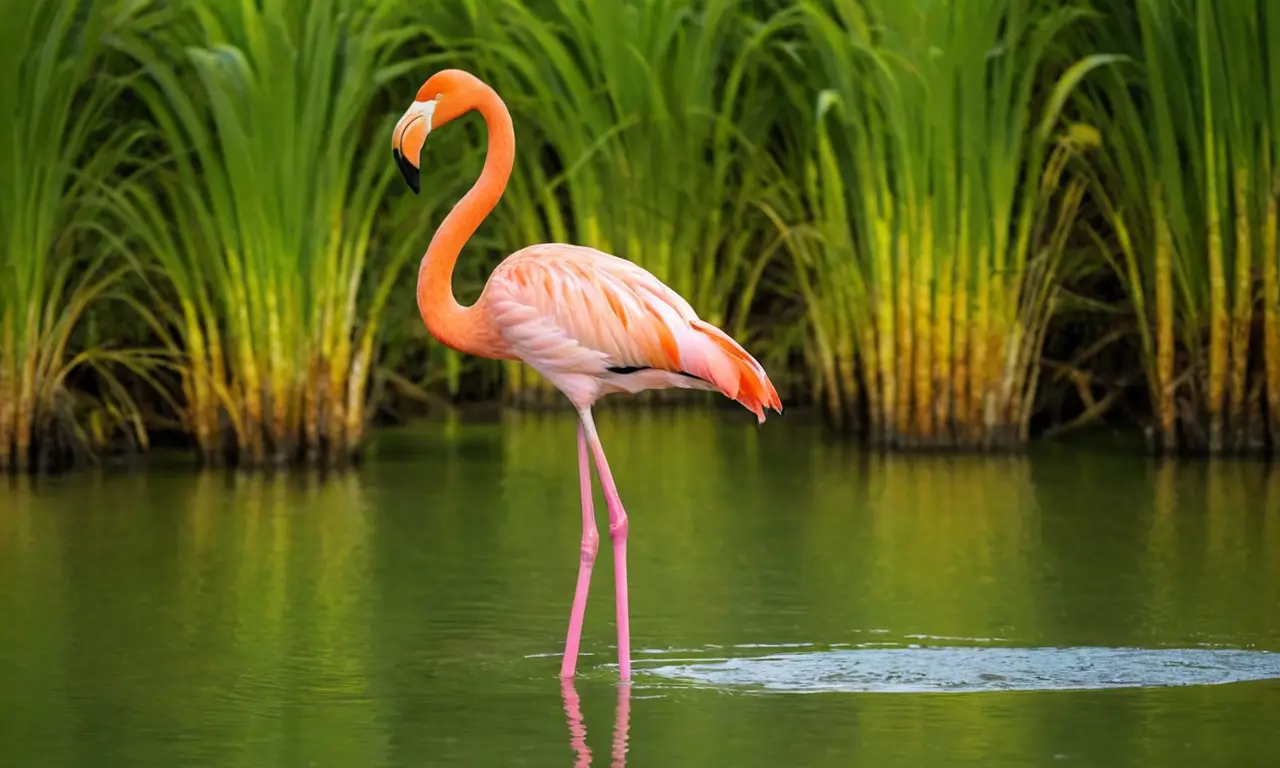 Flamingo rosa en agua turquoise bajo sol