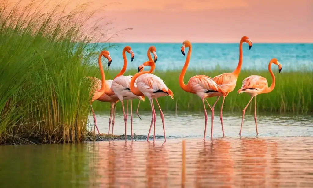 Flamencos rosados forjan un paisaje sereno