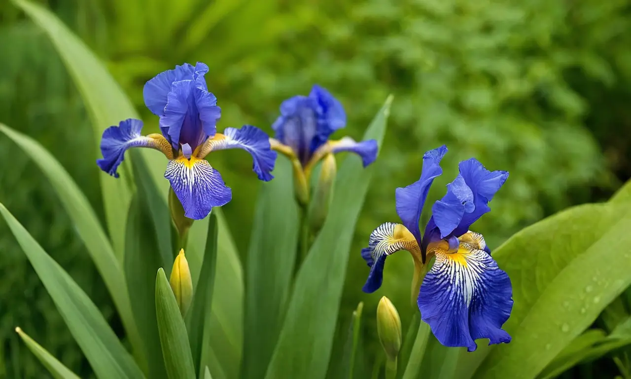 Iris germánica destaca en un jardín sereno