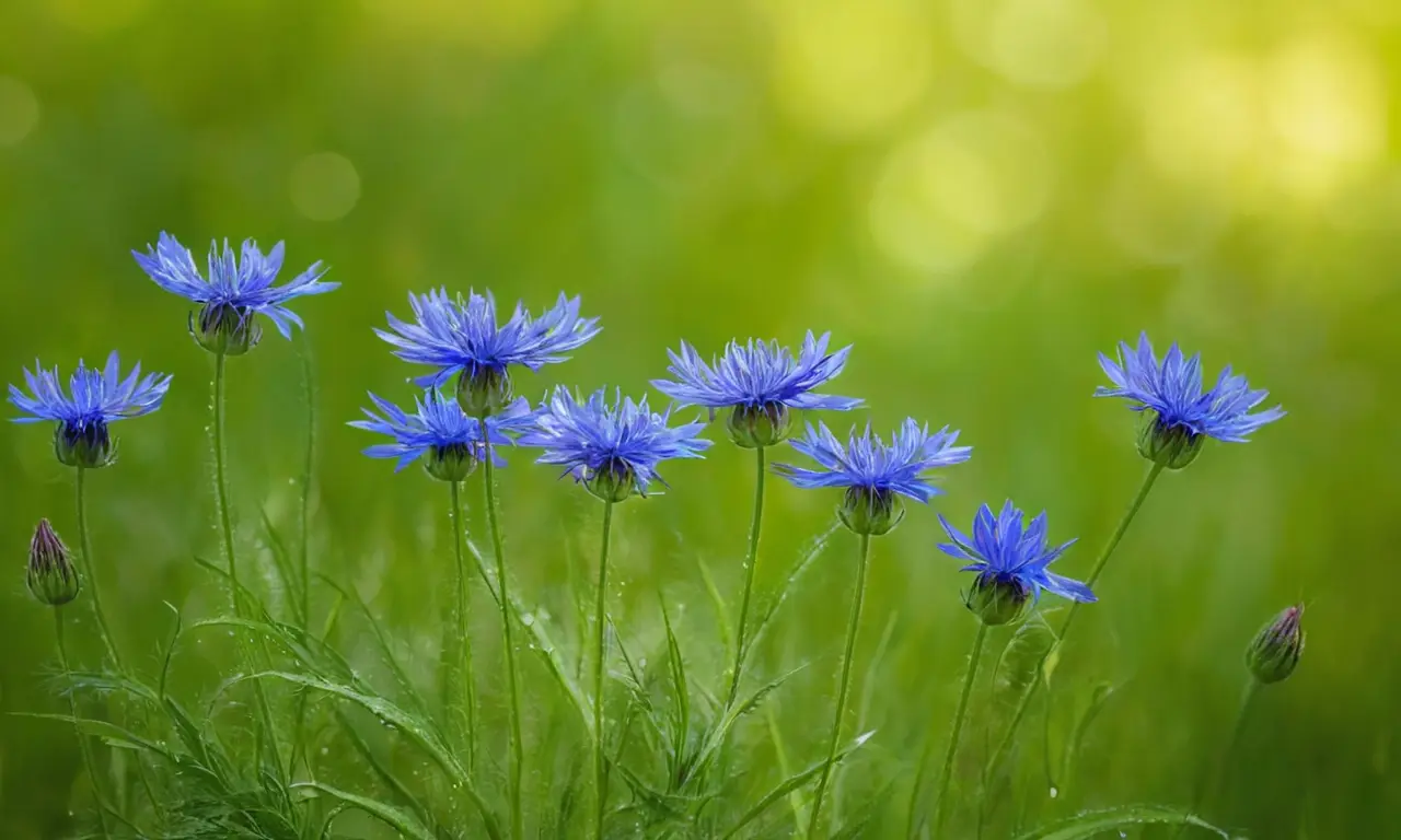 Flores azules brillantes en un jardín armonioso