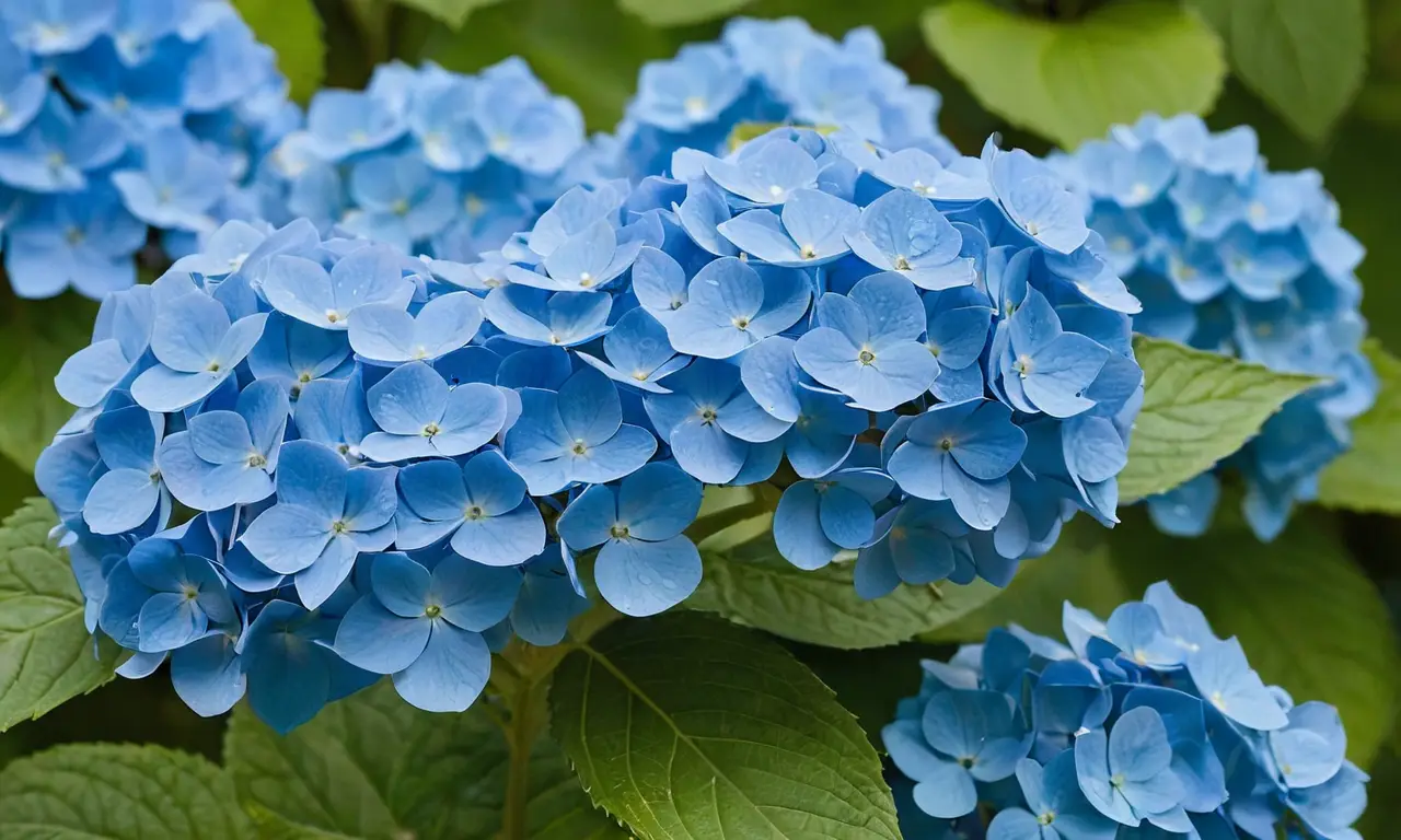 Hortensias azules brillantes en un jardín