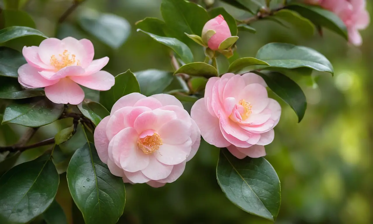 Belleza serena de camellias en primavera