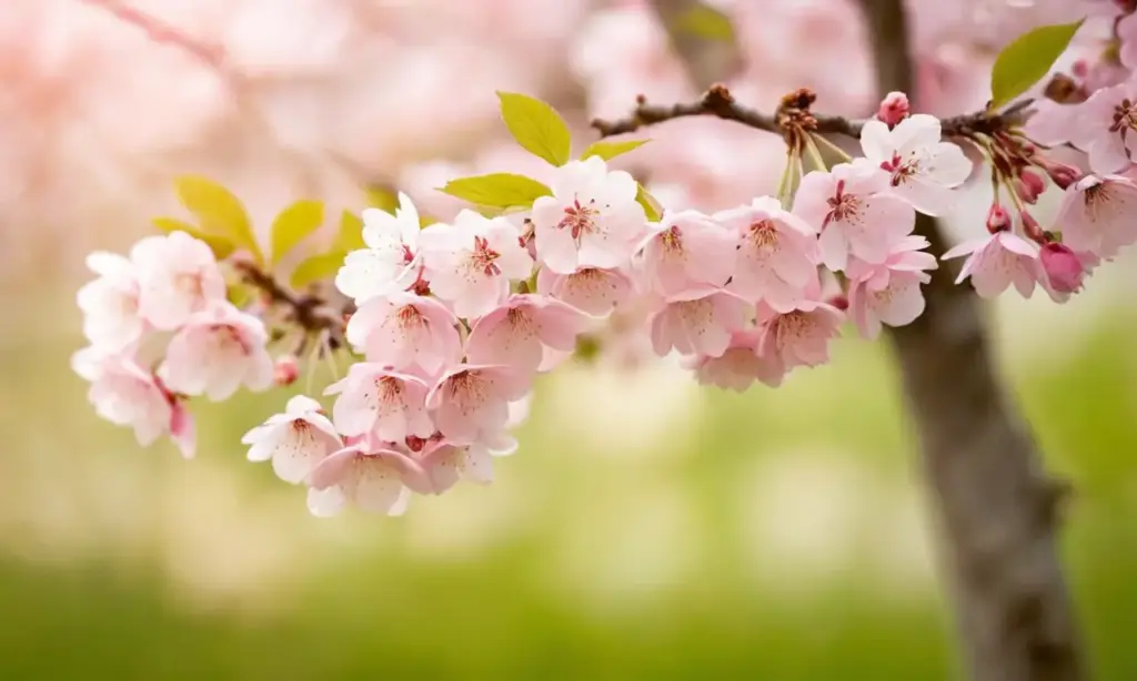 Cerezos en flor crean una atmósfera serena