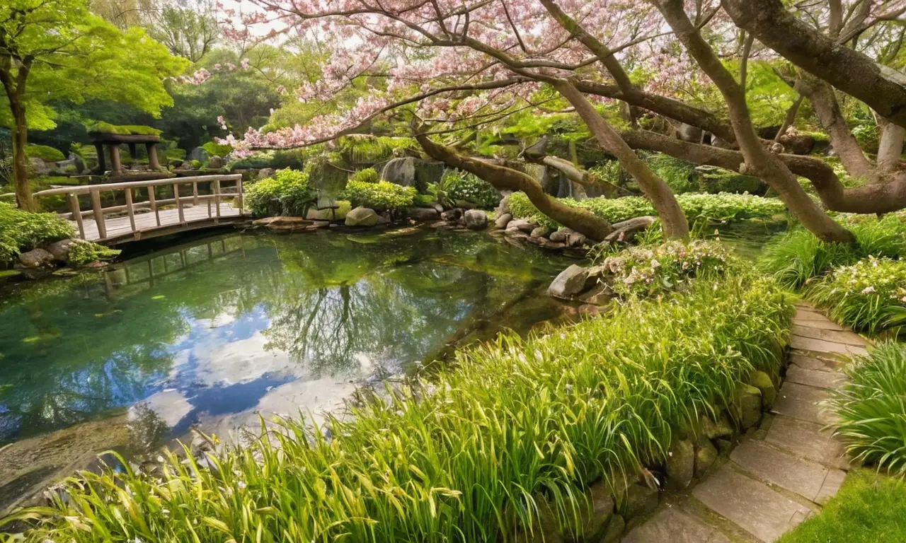 Jardín sereno de cerezos en plena floración