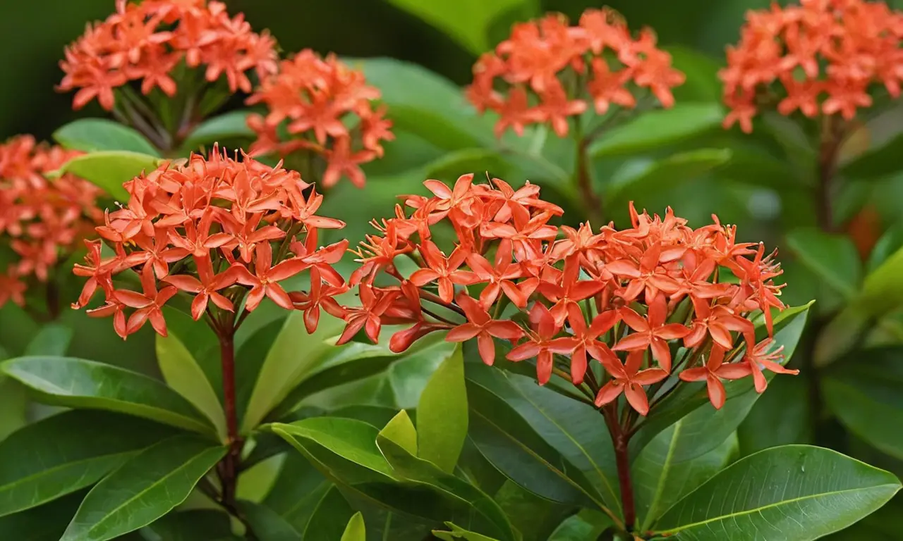 Ramo vibrante de flores ixora en jardín