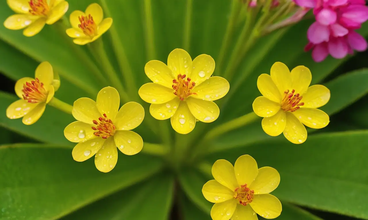 Naturaleza vibrante, hojas verdes y flores rosadas