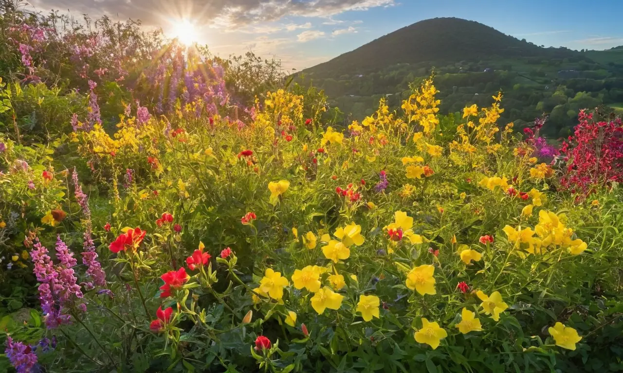 Escena de jardín vibrante y floreciente