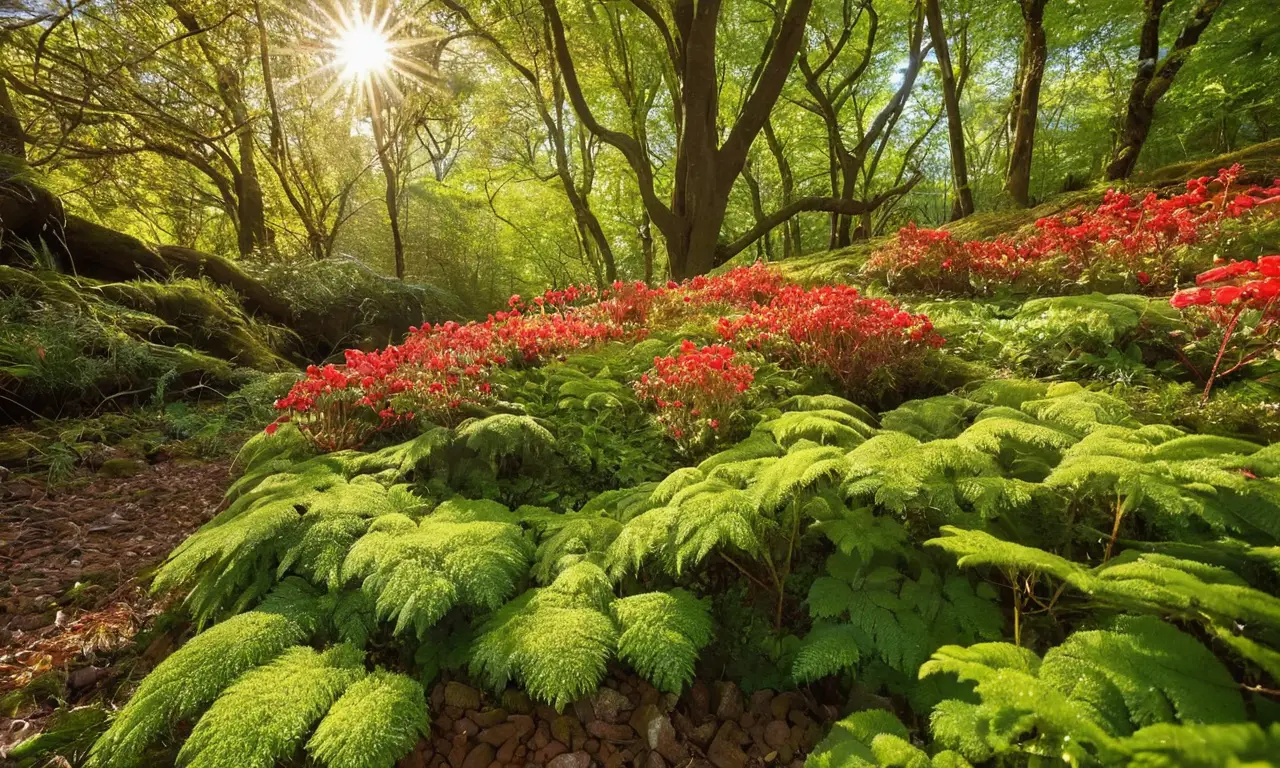 Naturaleza vibrante y armoniosa con flora diversa