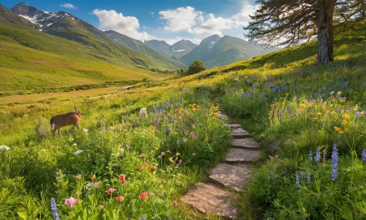 Paisaje sereno con naturaleza vibrante y vida