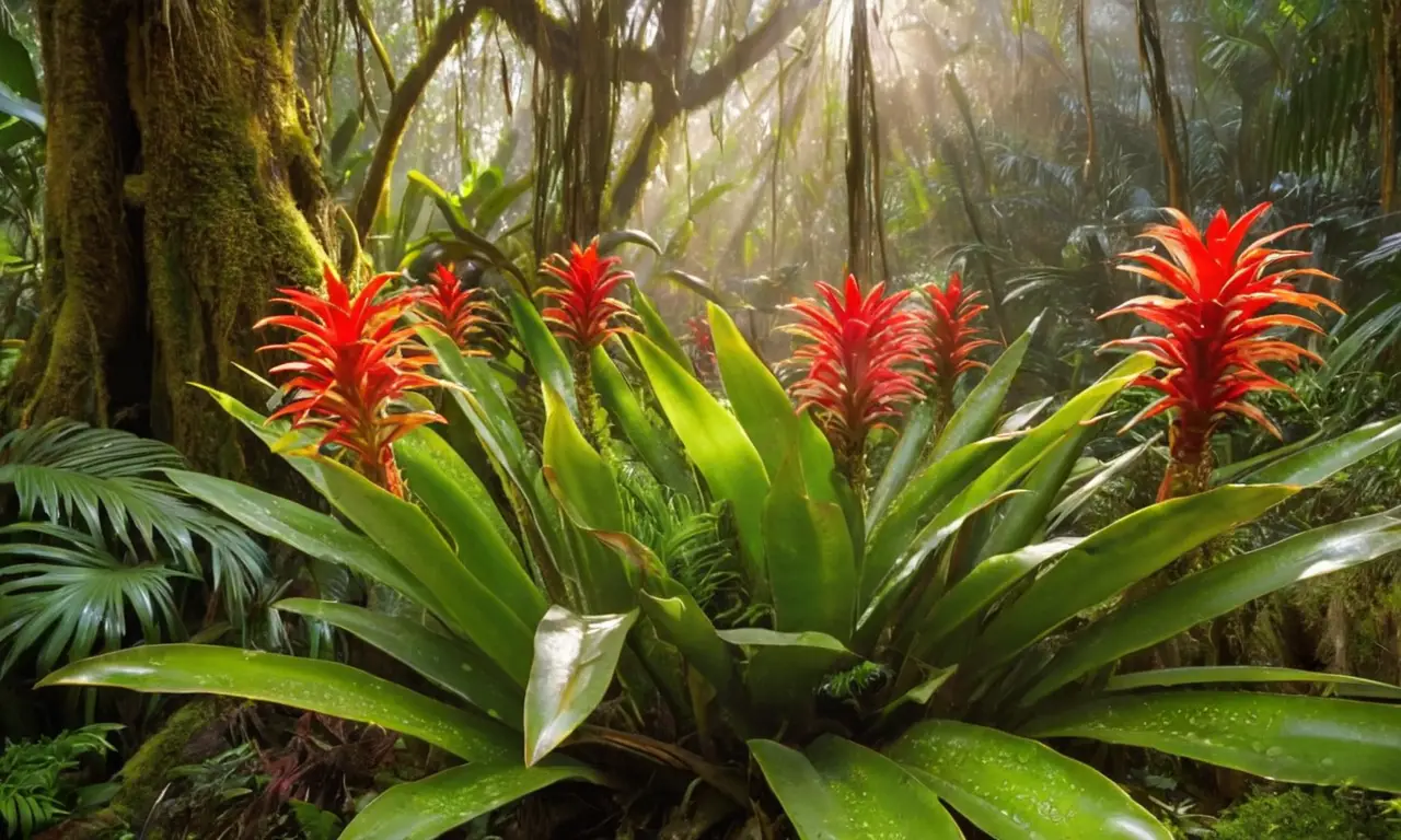 Bromelias verdes en un bosque tropical
