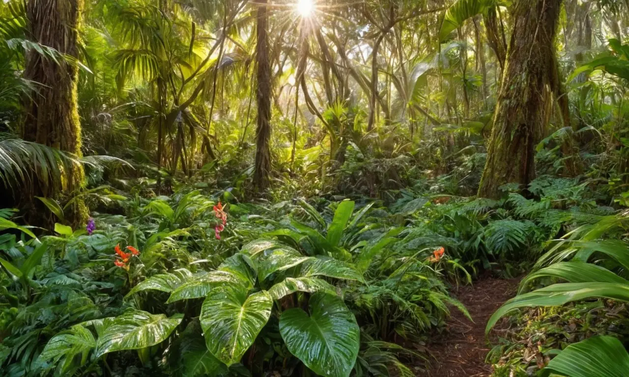 Selva vibrante con luz, sombras y biodiversidad