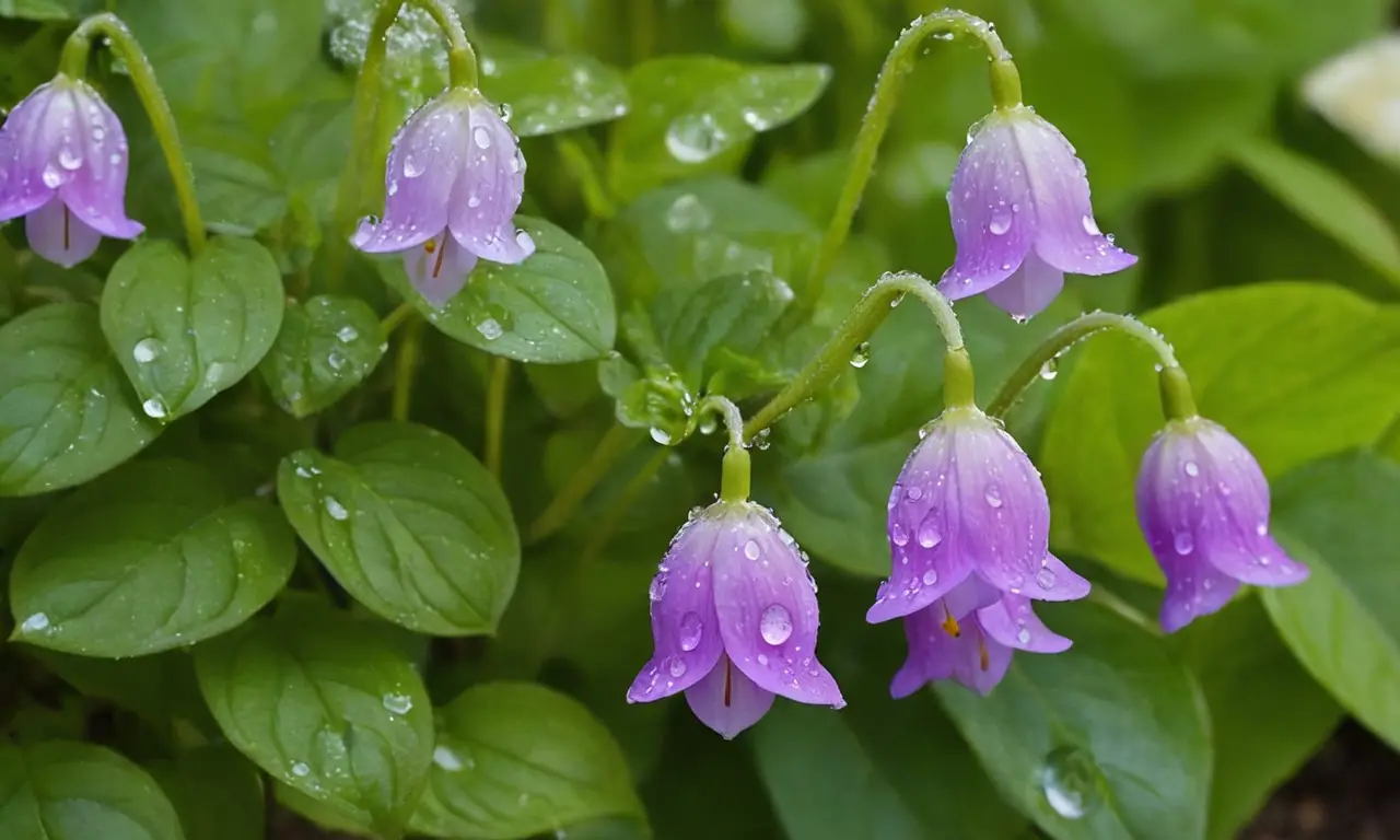 Flores delicadas en un jardín iluminado