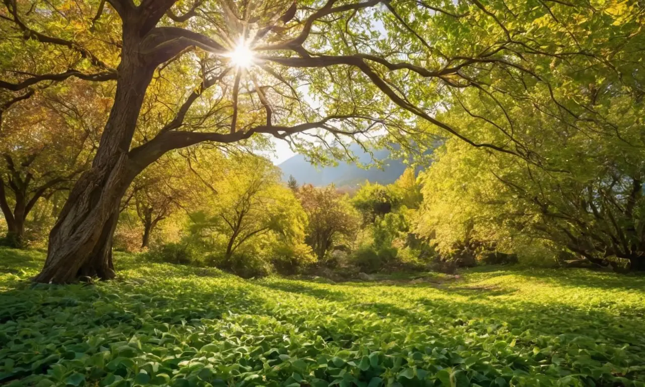 Paisaje verde vibrante y sereno con detalles