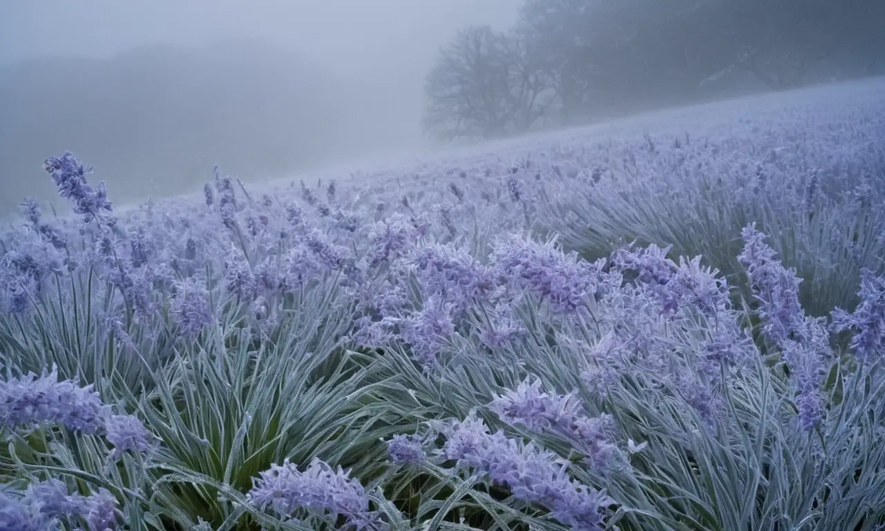 Flores frágiles brillan en un paisaje helado