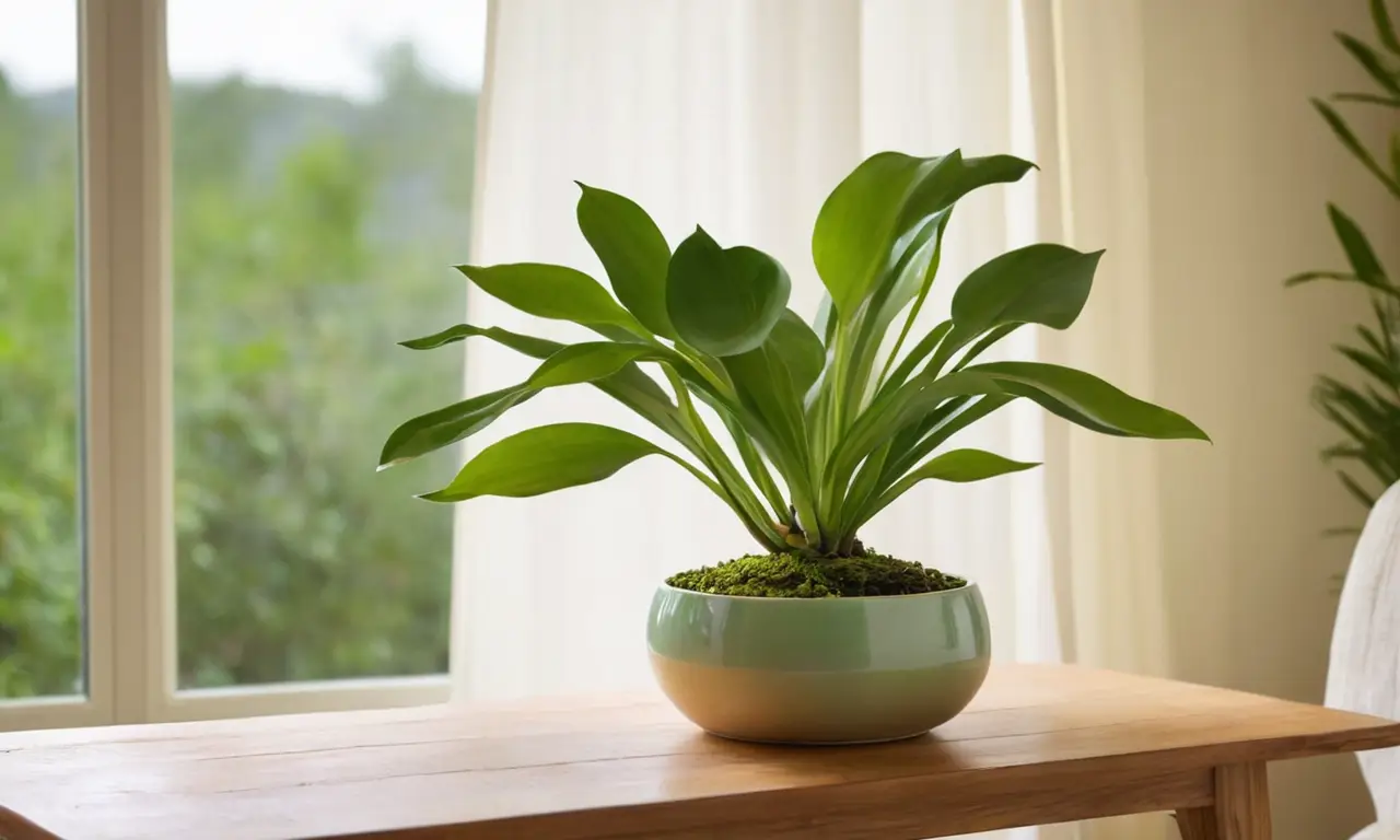 Planta hermosa en maceta, luz suave