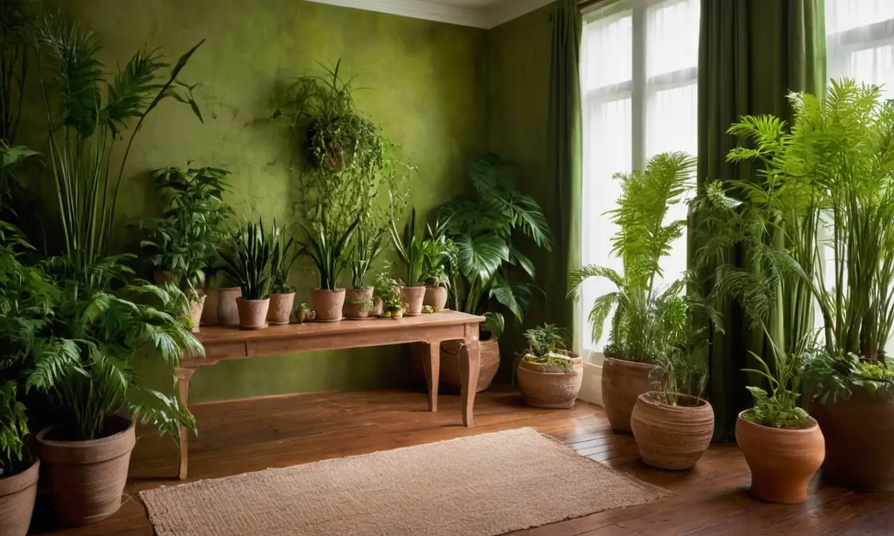 Ambiente acogedor con plantas y luz suave