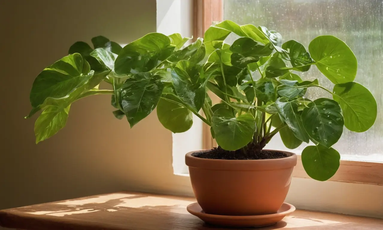 Plantas verdes iluminadas crean ambiente tranquilo