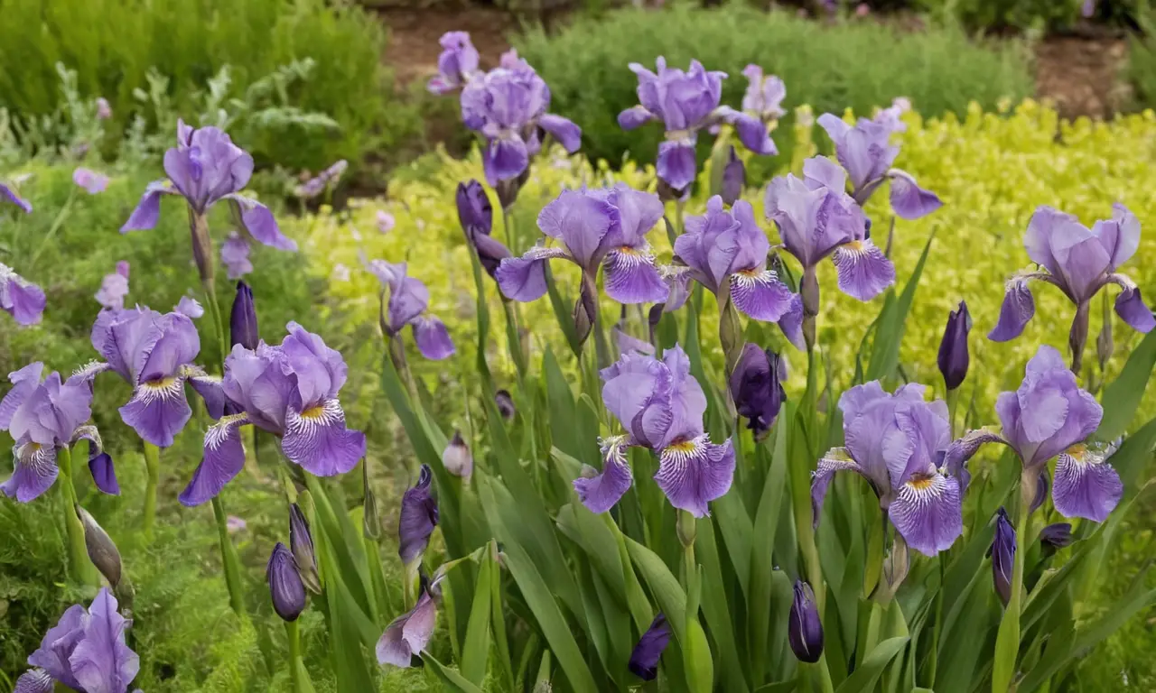 Iris morados con pétalos delicados y brillantes