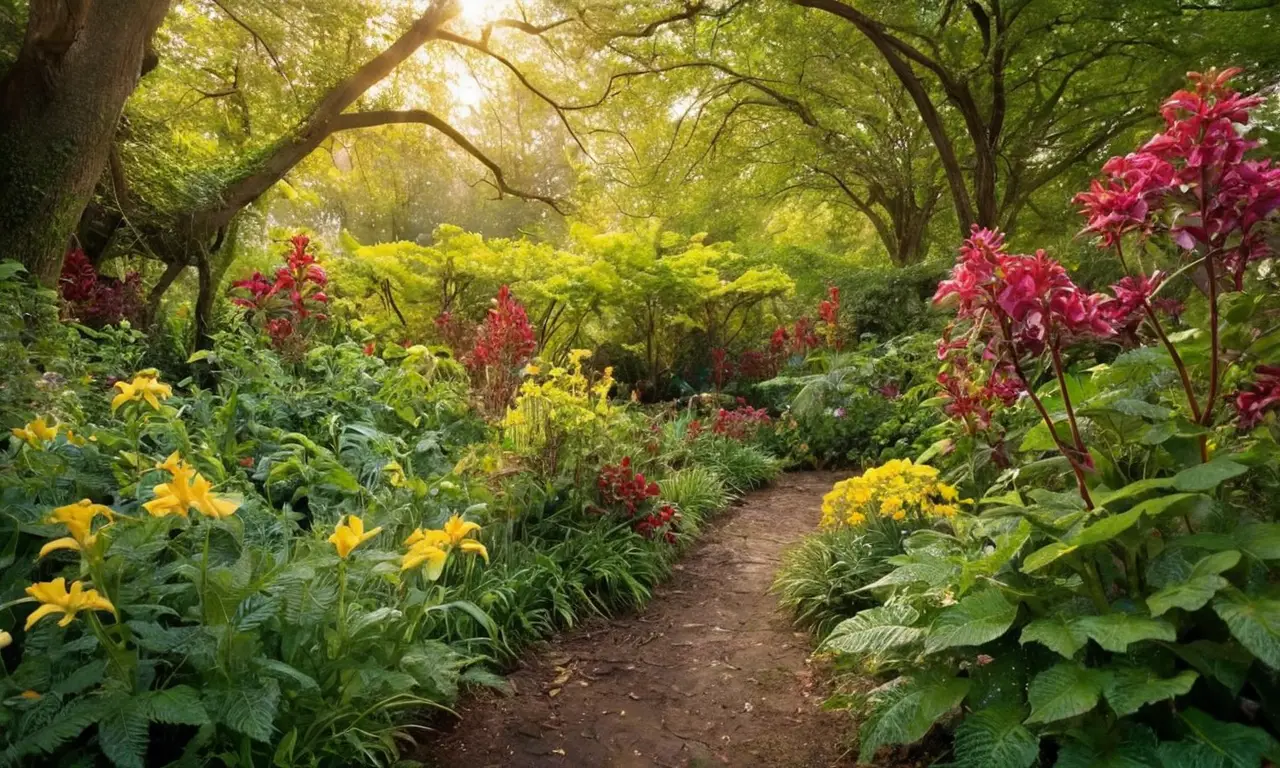 Flores exóticas en un paisaje vibrante