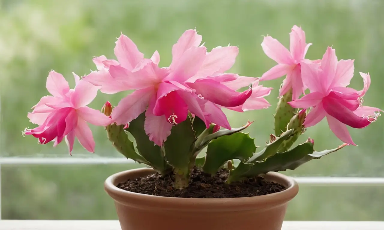 Cactus navideño vibrante con flores suaves
