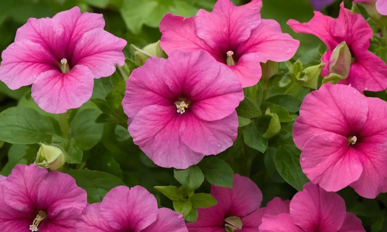 Jardín vibrante de petunias en tonos rosas