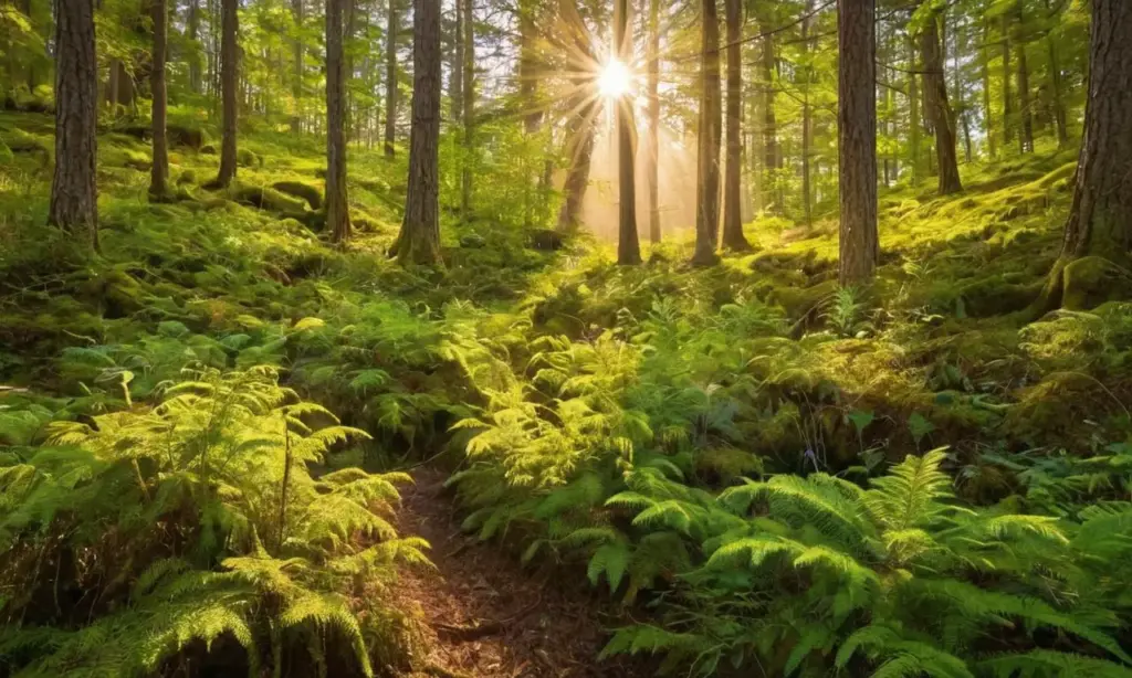 Ilustración vibrante de un ecosistema forestal