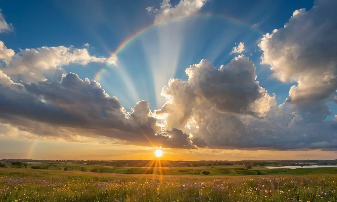 Cielo vibrante con nubes y luz deslumbrante