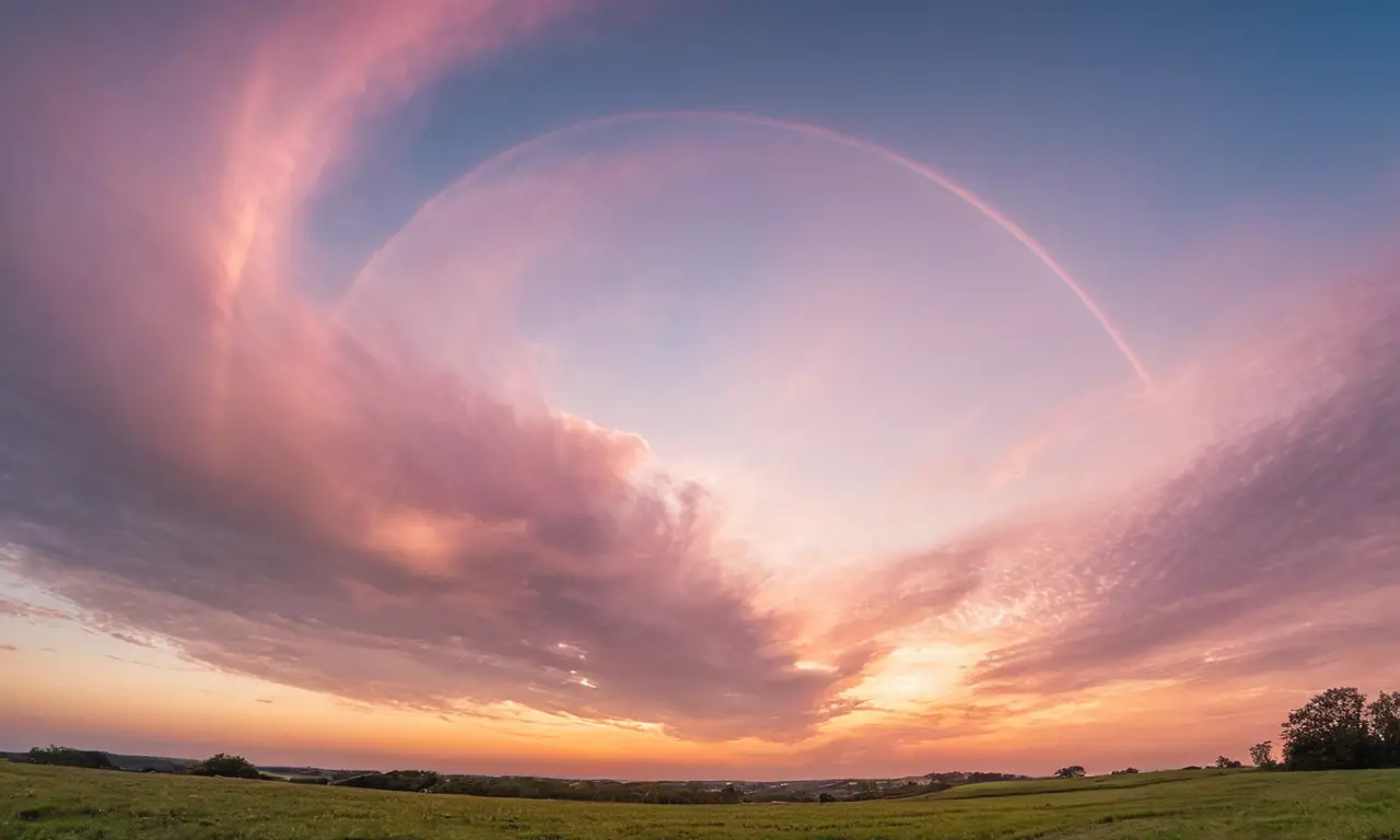 Arcó iris en el cielo al atardecer