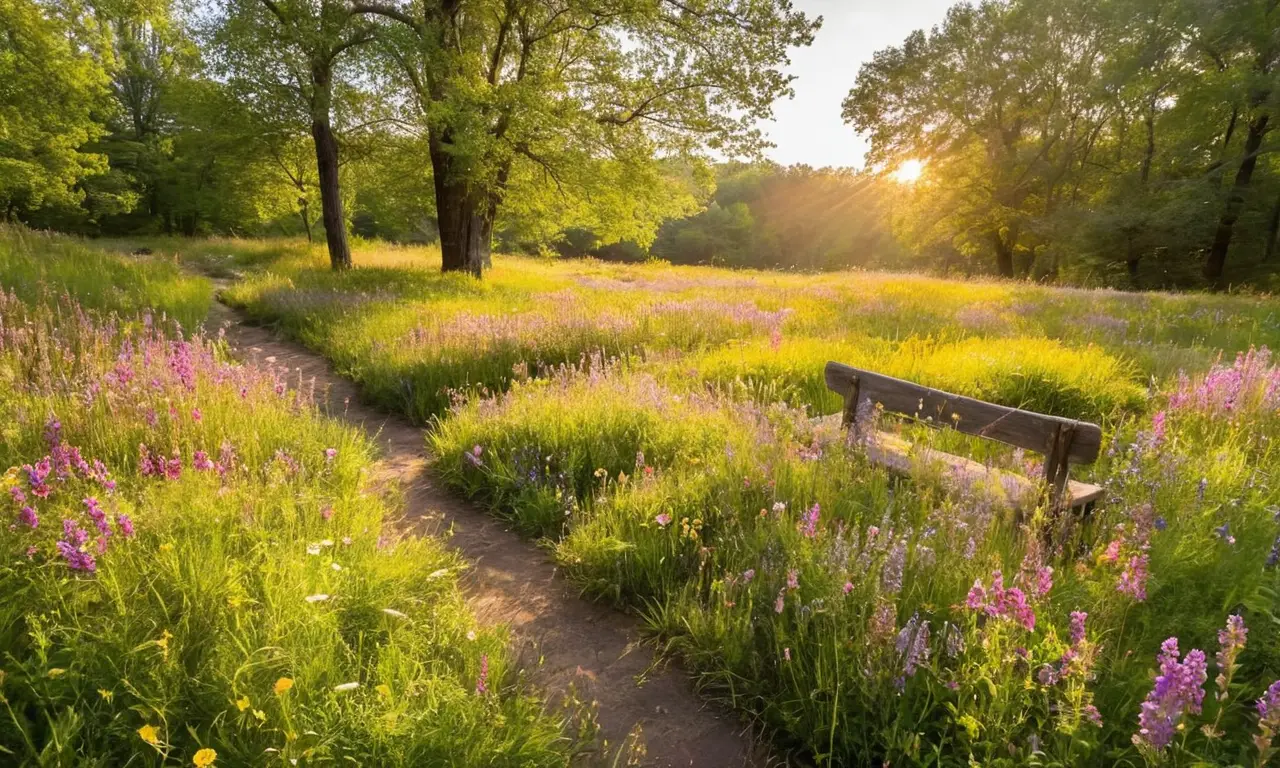 Pradera soleada llena de flores vibrantes
