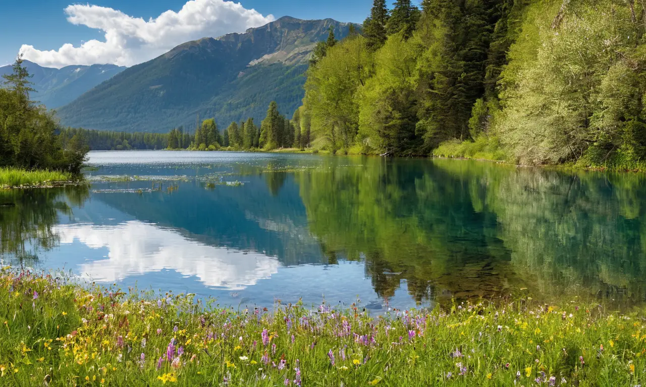 Lago sereno refleja un ecosistema vibrante