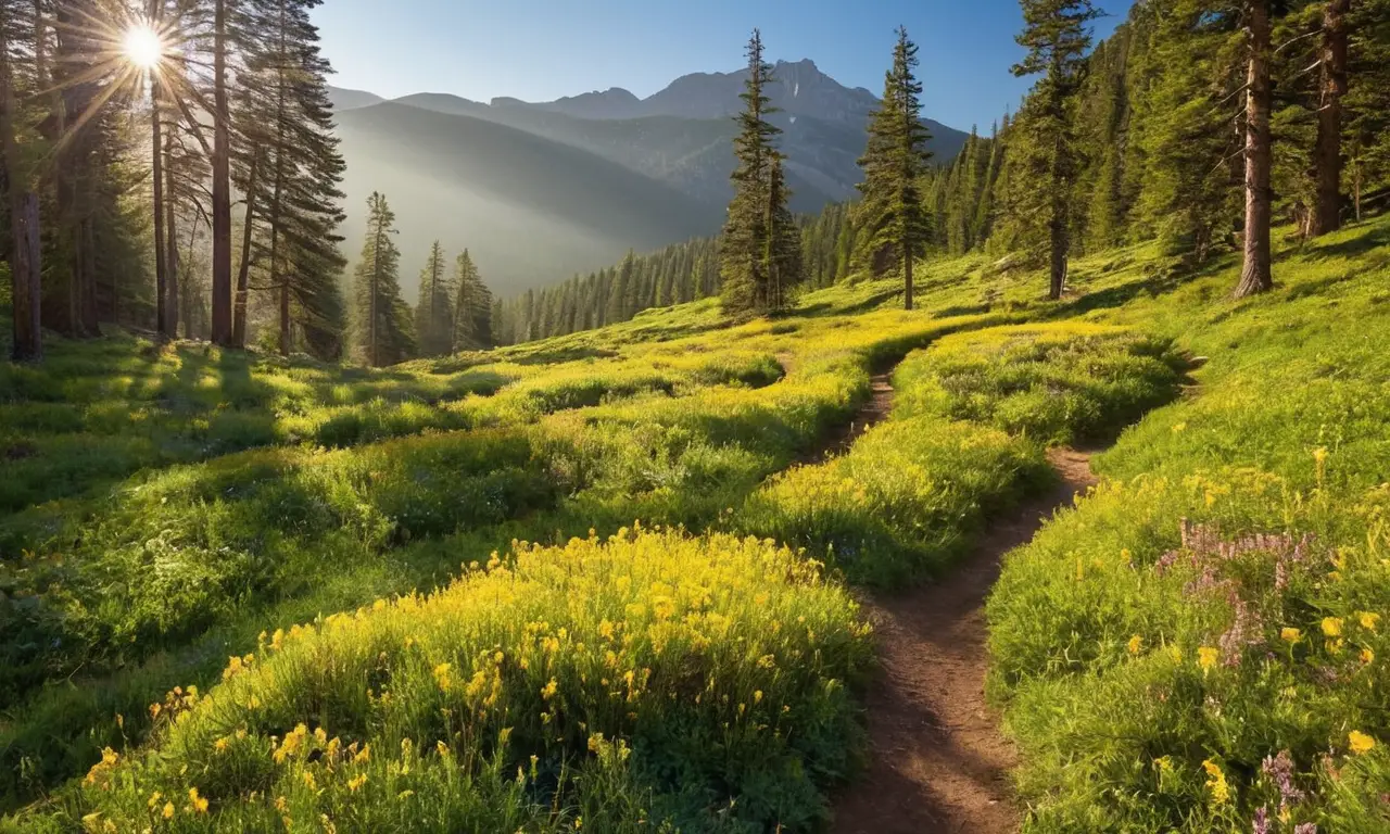 Naturaleza vibrante con árboles, ríos y montañas