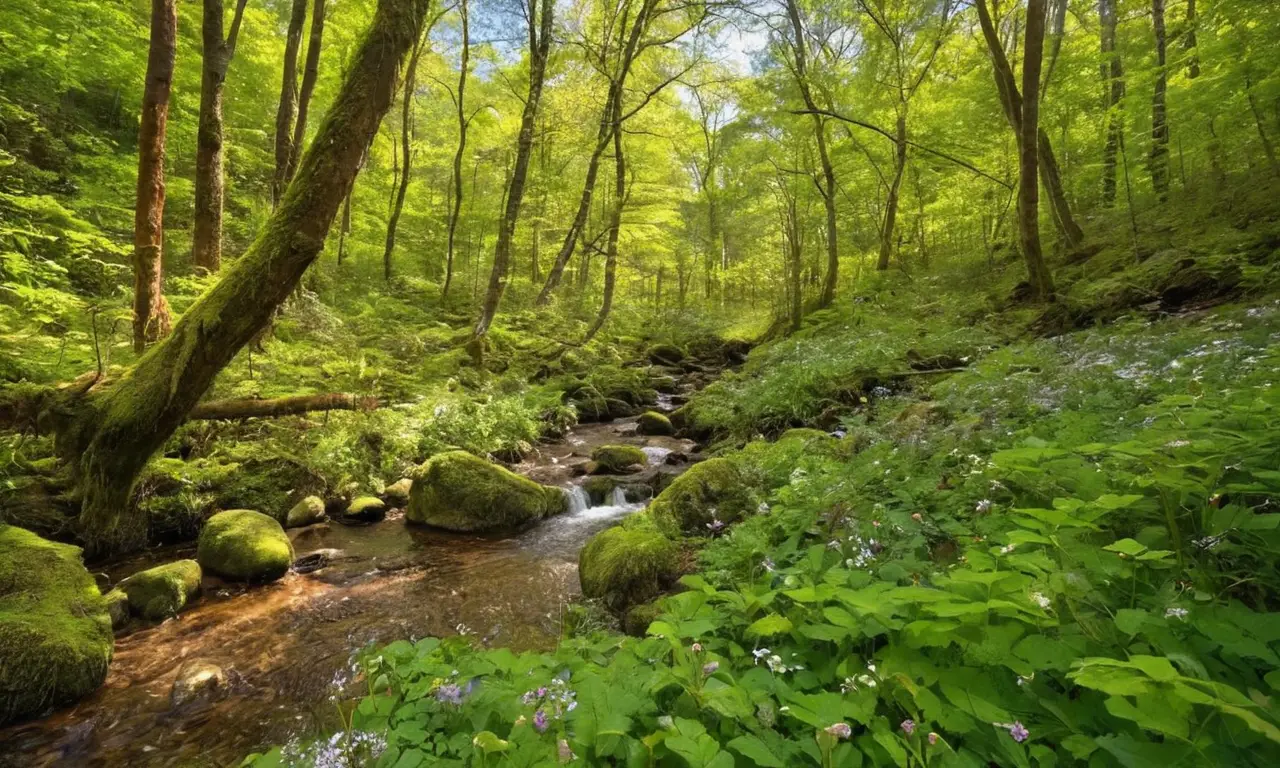 Bosque sereno con luz suave y naturaleza