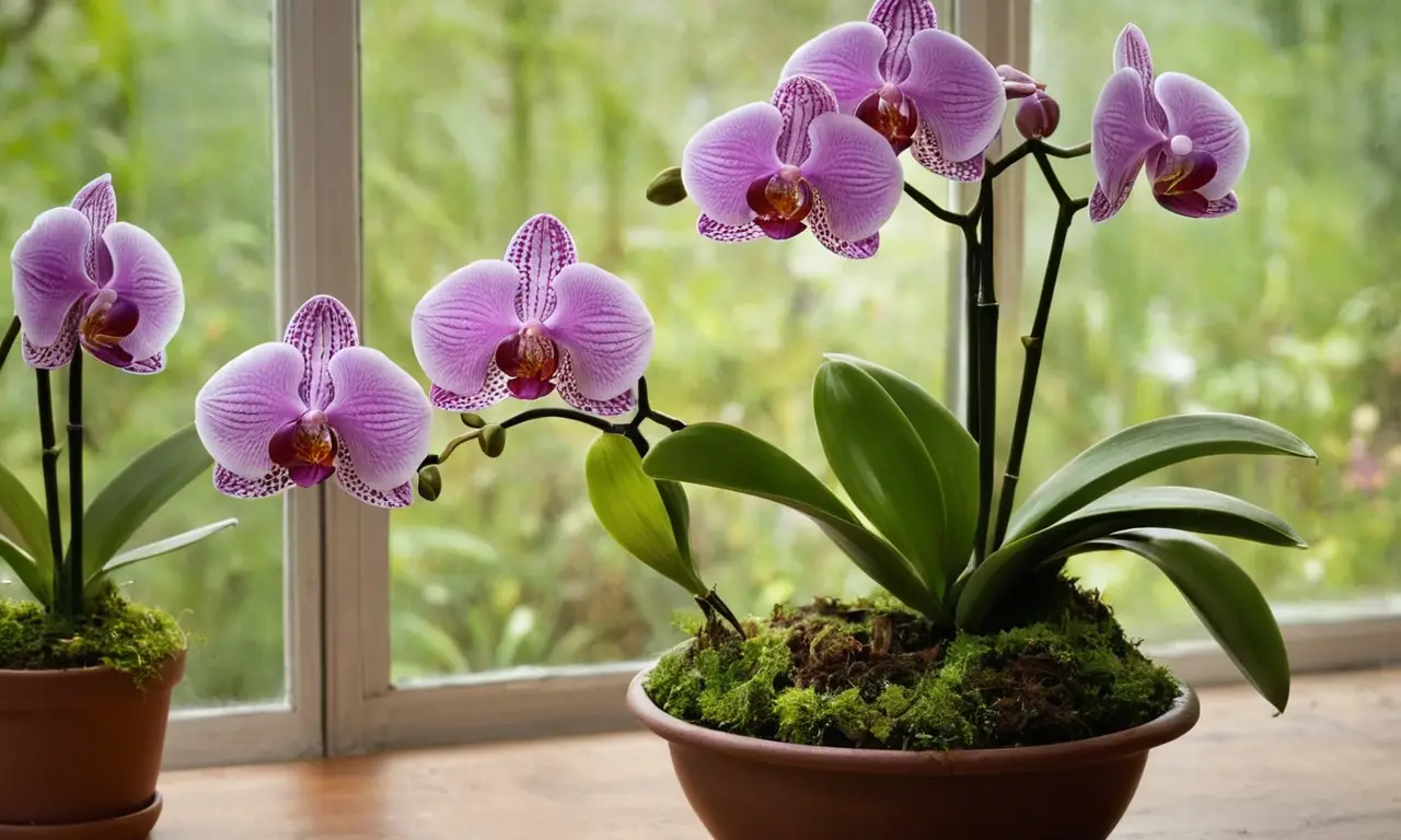 Orquídeas Phalaenopsis brillan en luz natural