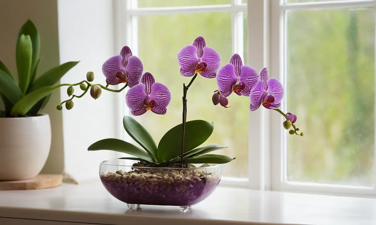 Orquídea elegante junto a ajo y luz