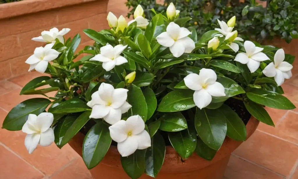 Planta de gardenia en maceta terracota