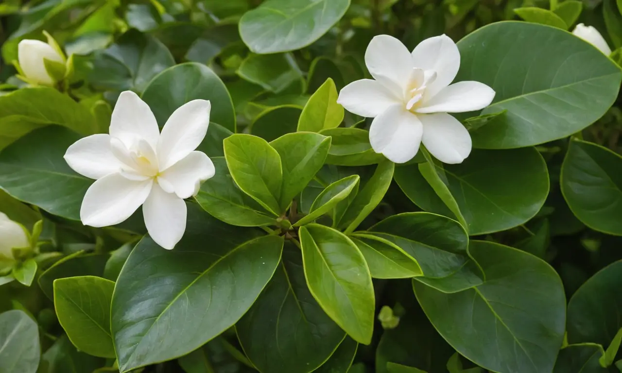 Jardín exuberante con flores blancas y verdes