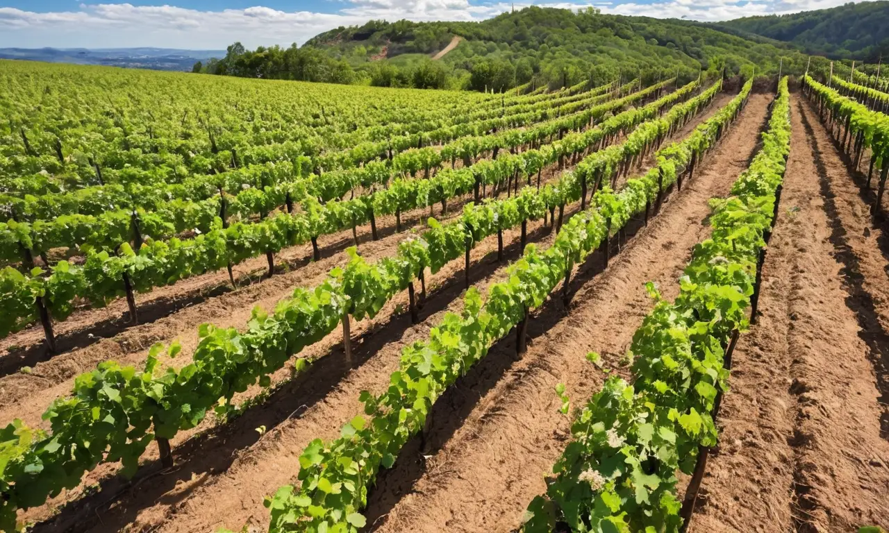 Viñedo soleado lleno de vida y crecimiento