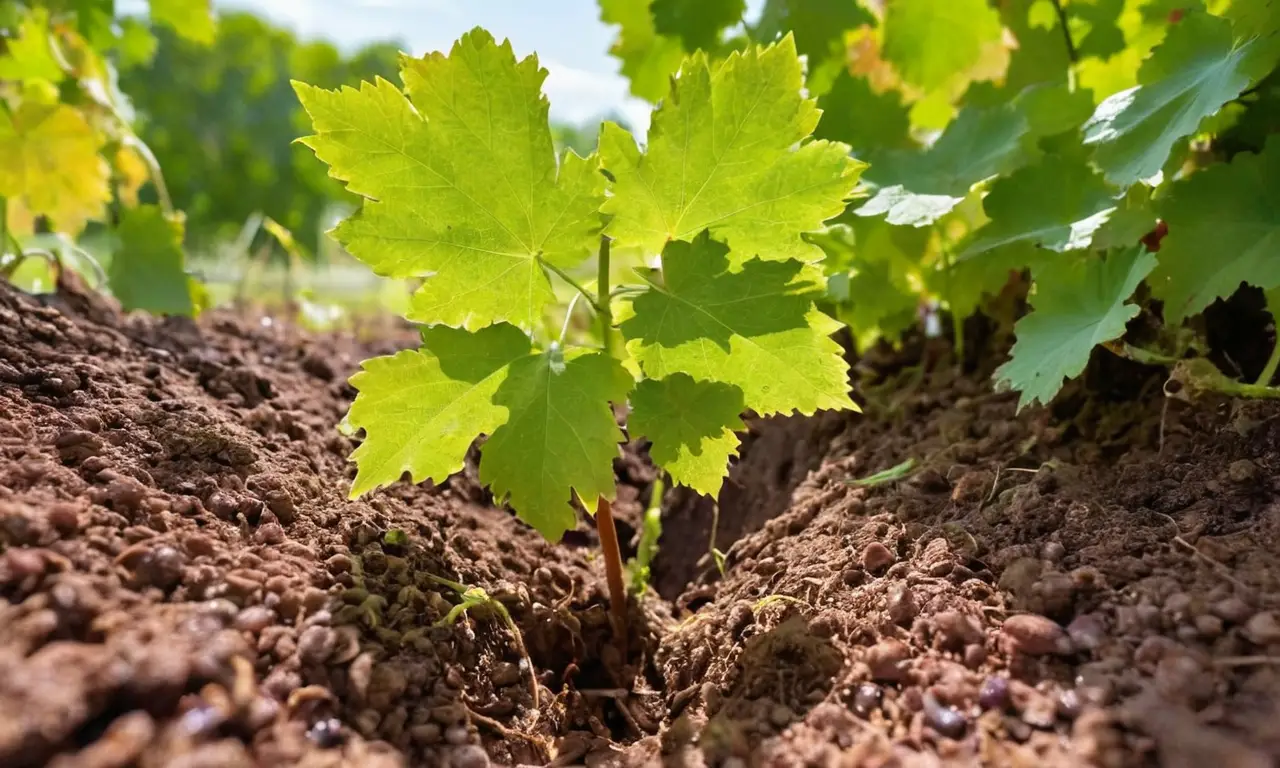 Semillas de uva germinan en tierra fértil