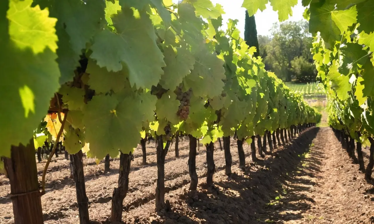 Viñedo soleado repleto de uvas maduras