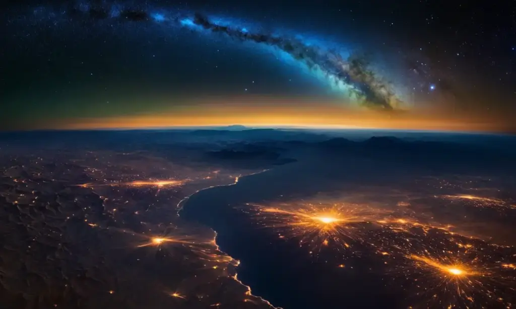 El espacio profundo brilla con la Tierra y el Sol