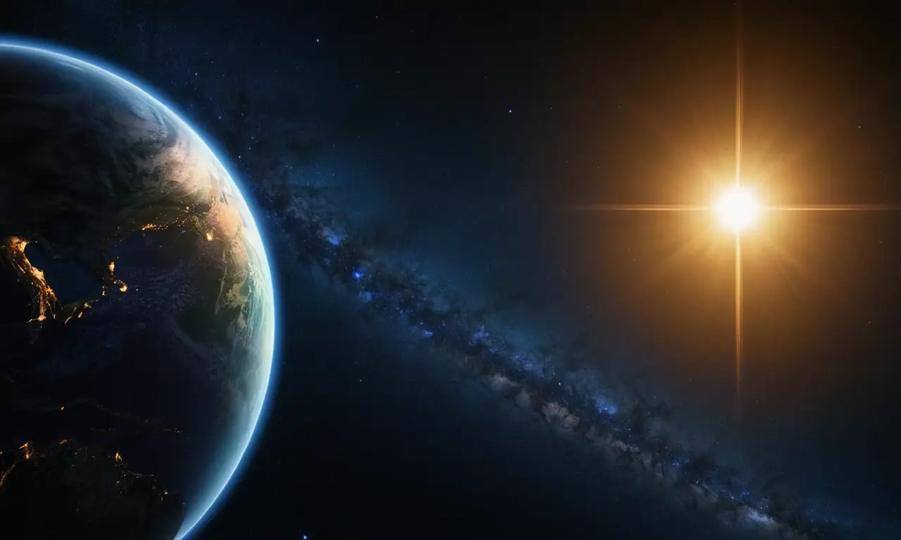 La Tierra azul brilla en el espacio