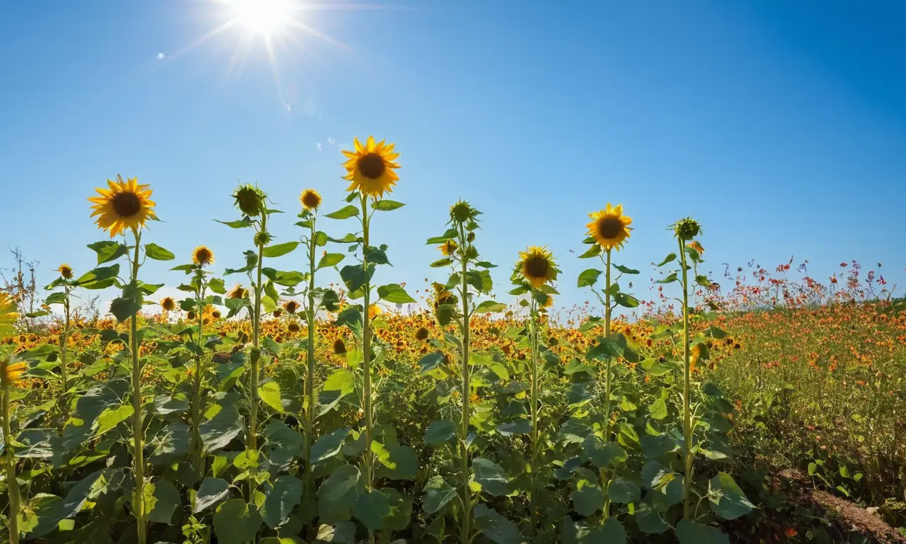 Girasoles brillantes bajo un cielo azul