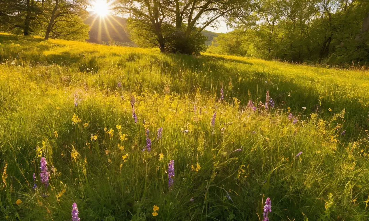 Pradera soleada llena de vida y color