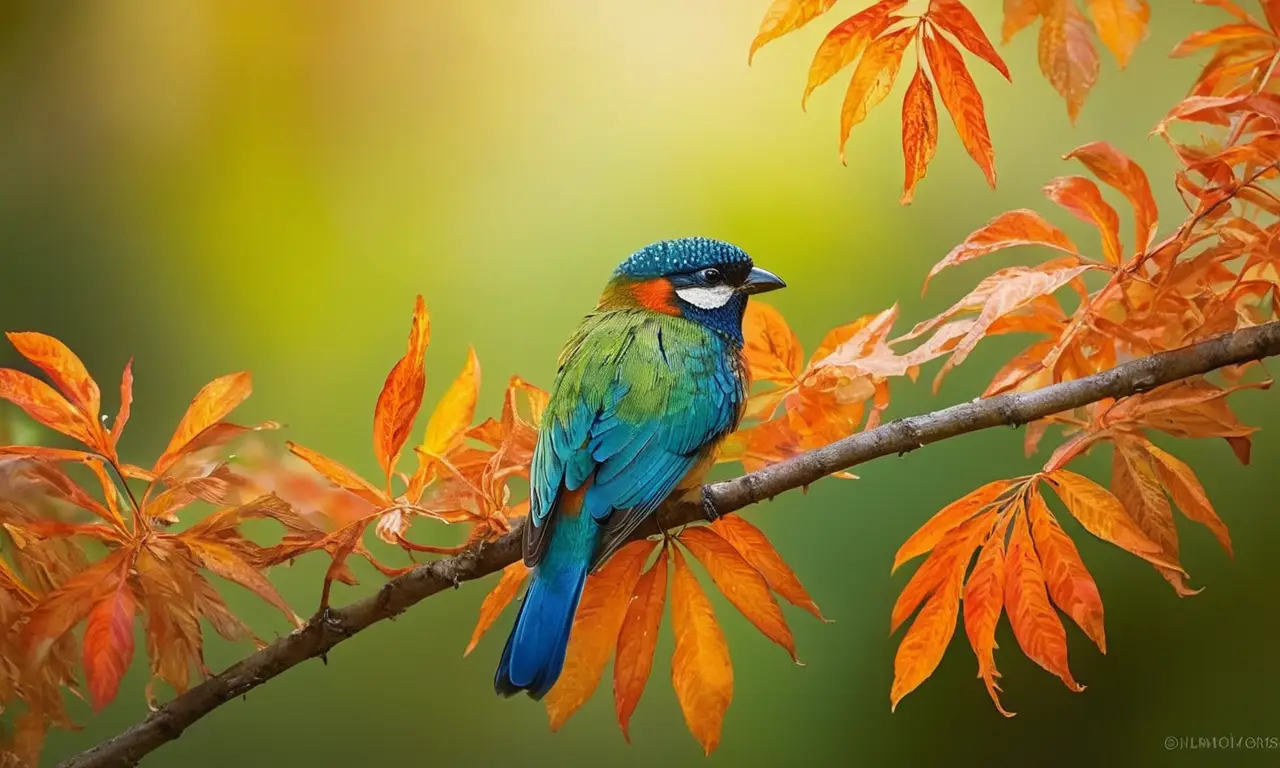 Aves tropicales brillantes reposan en ramas