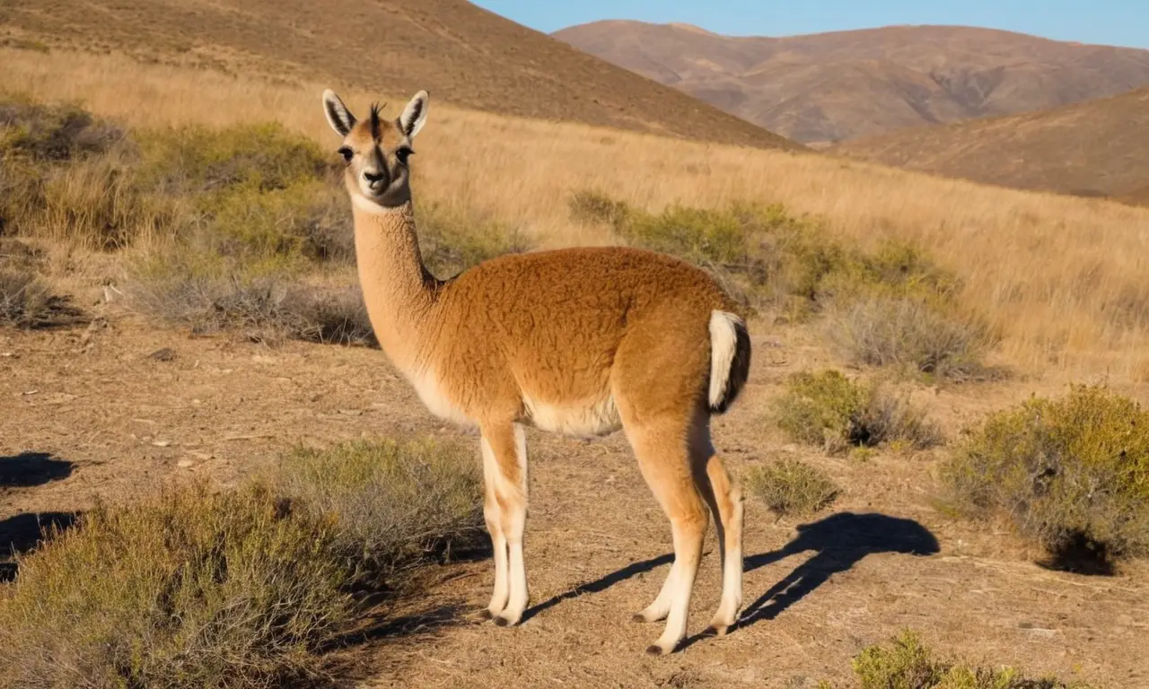 Guanaco elegante en paisaje sudamericano soleado