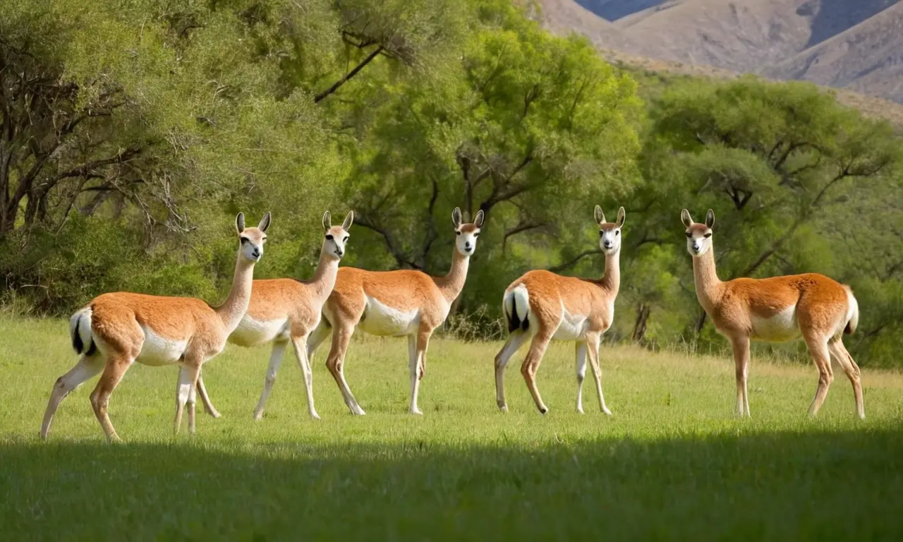 Paisaje sereno con guanacos pastando