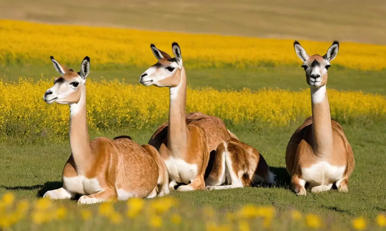 Guanacos grazian elegantemente en un paisaje vibrante